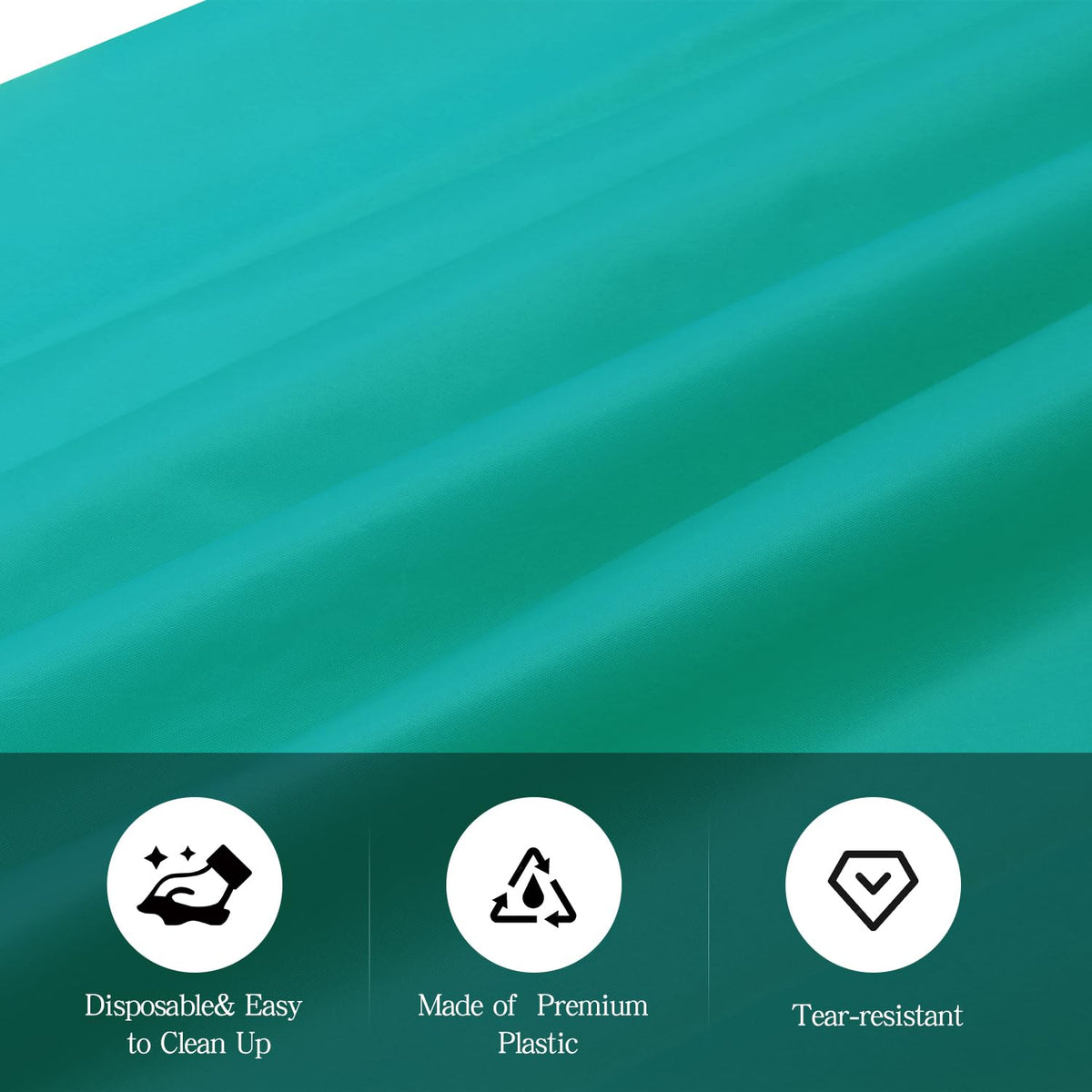 Tujol Teal tablecloth waterproof and stain-resistant in a party scene.