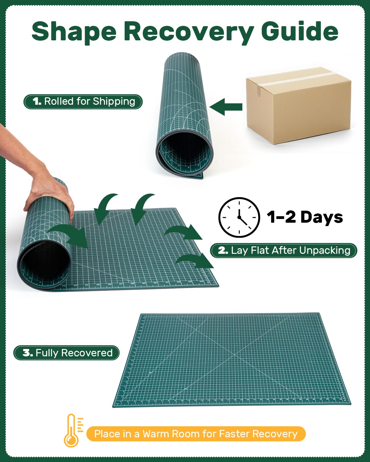 Tujurich mat demonstrates rotary cutter compatibility for smooth fabric cuts.