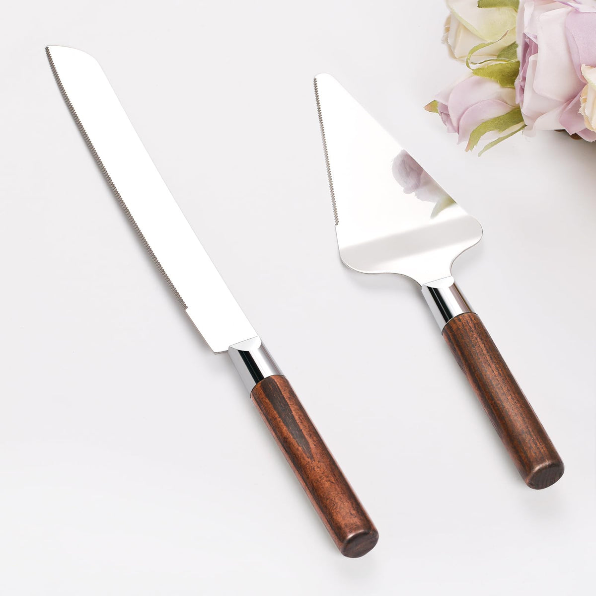 TUKDAK cake knife with wood handle for elegant wedding desserts