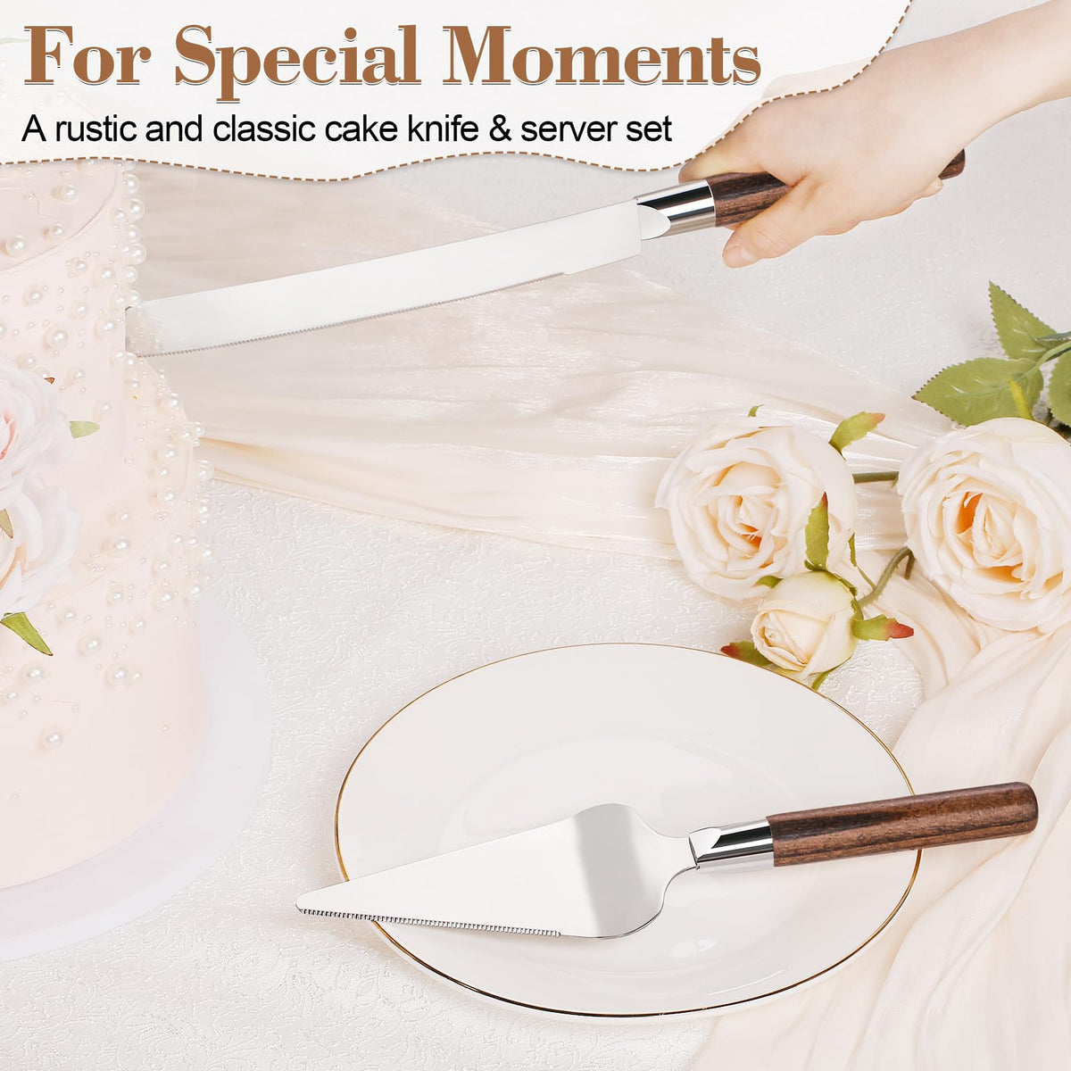 TUKDAK cake server with wood handle ideal for anniversaries