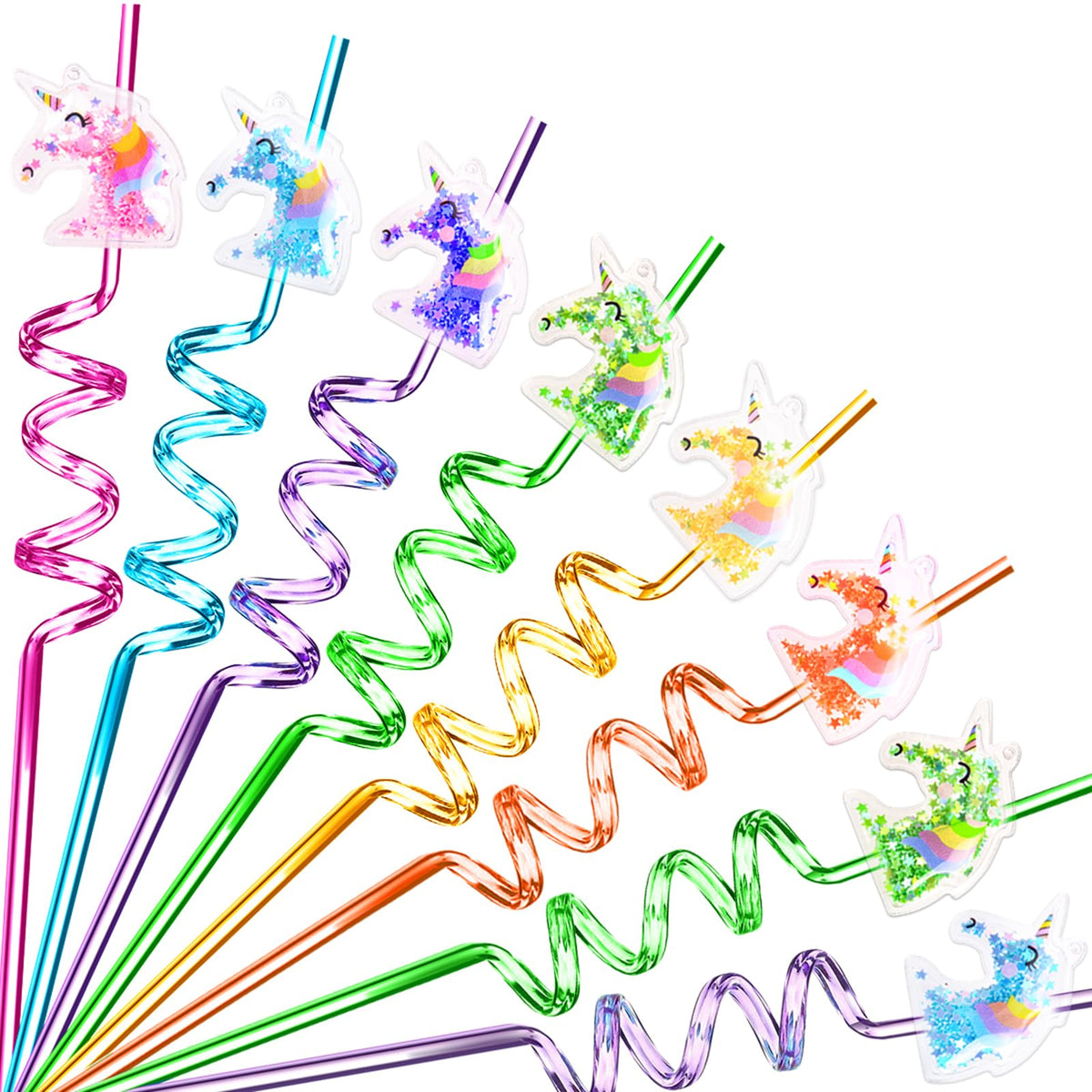 TUKOH TAKA 24 glitter unicorn straws in vibrant colors for party drinks