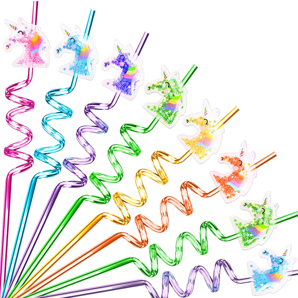 TUKOH TAKA 24 glitter unicorn straws in vibrant colors for party drinks