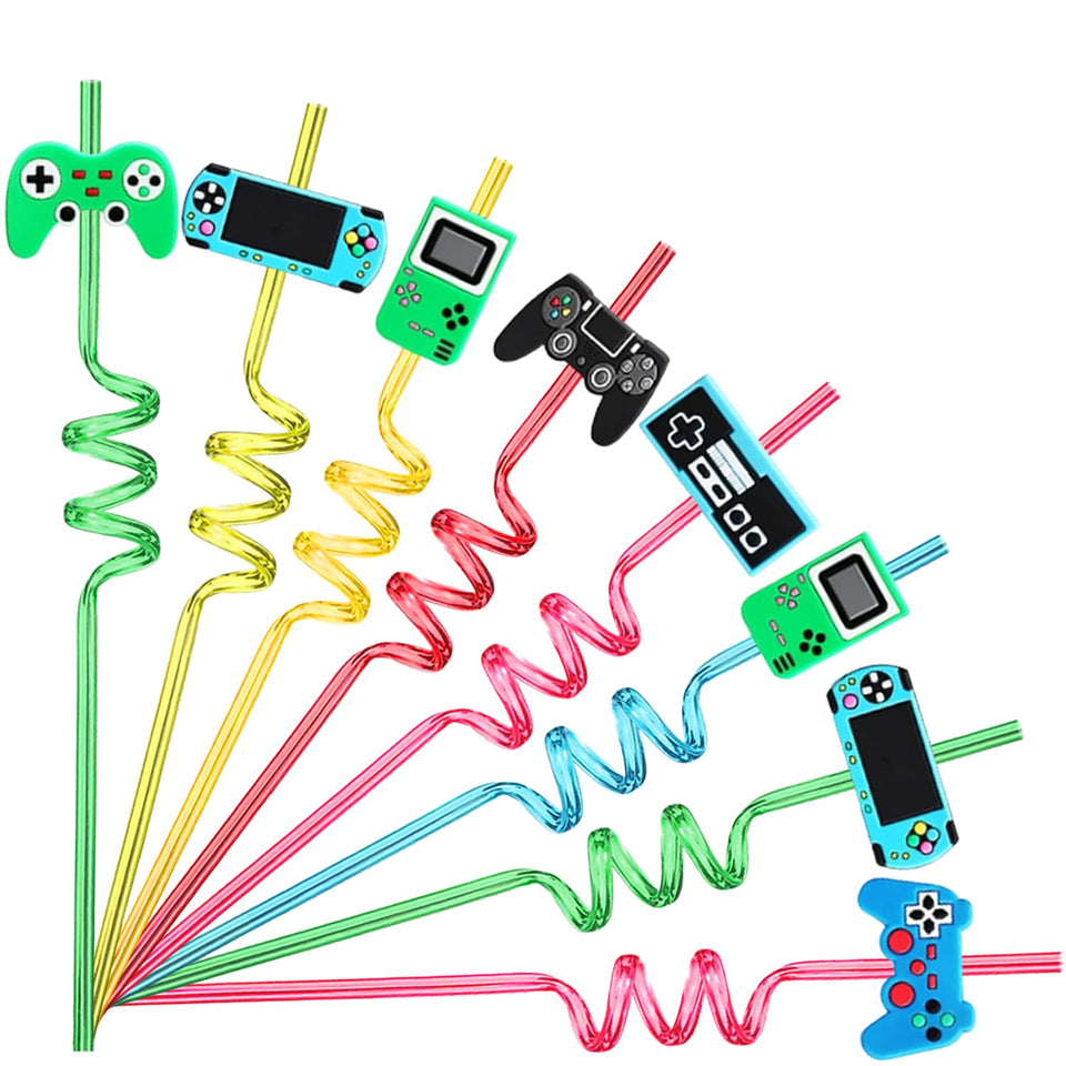 TUKOH TAKA game controller patterned curly straw ideal for kids' party drinks