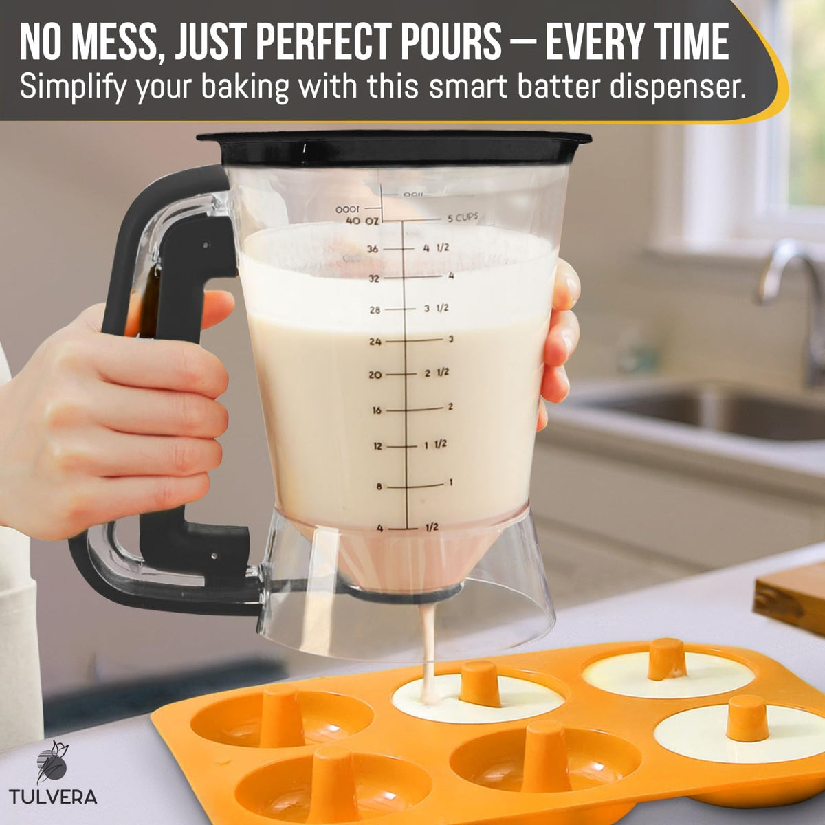 Clear measurement markings on Tulvera dispenser for precise portion control