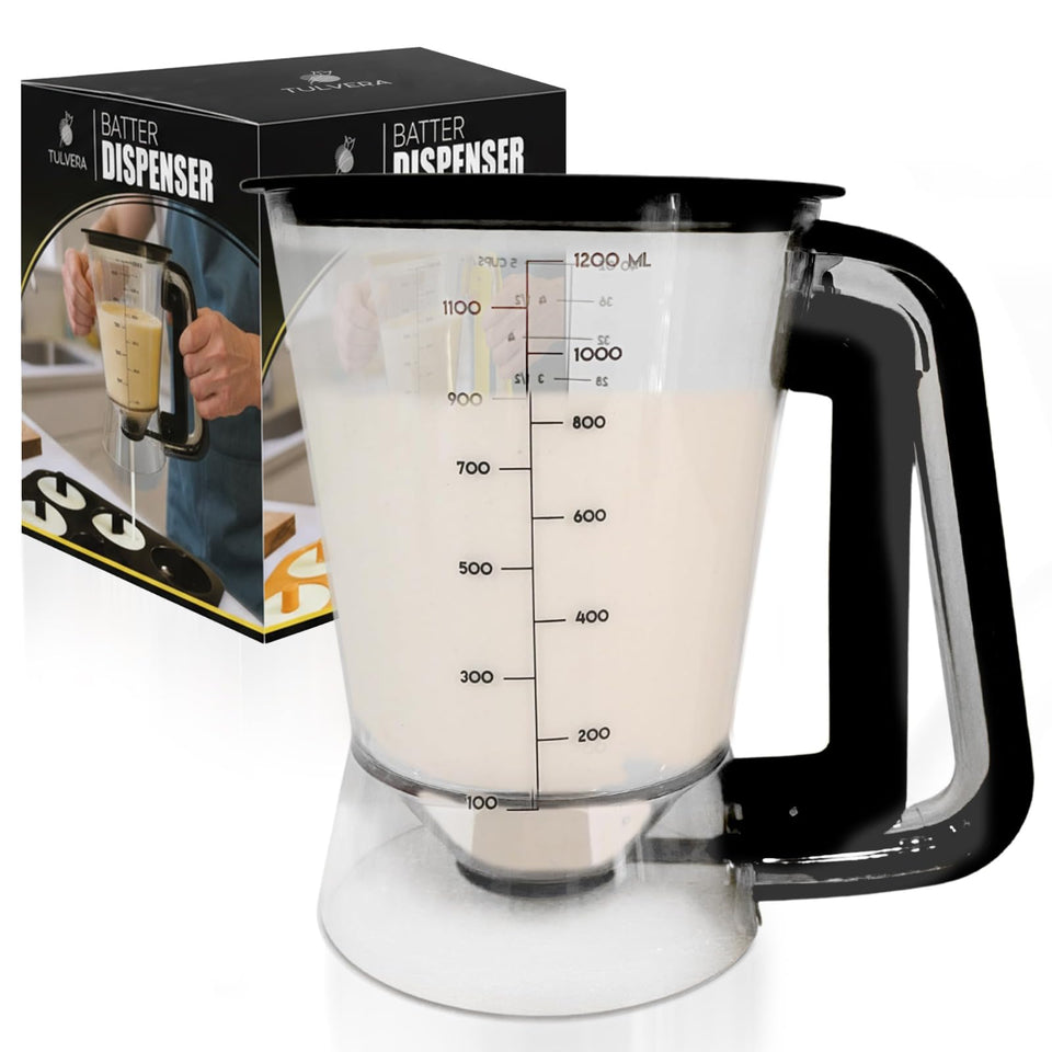 Tulvera 5-cup batter dispenser top view for mess-free pours