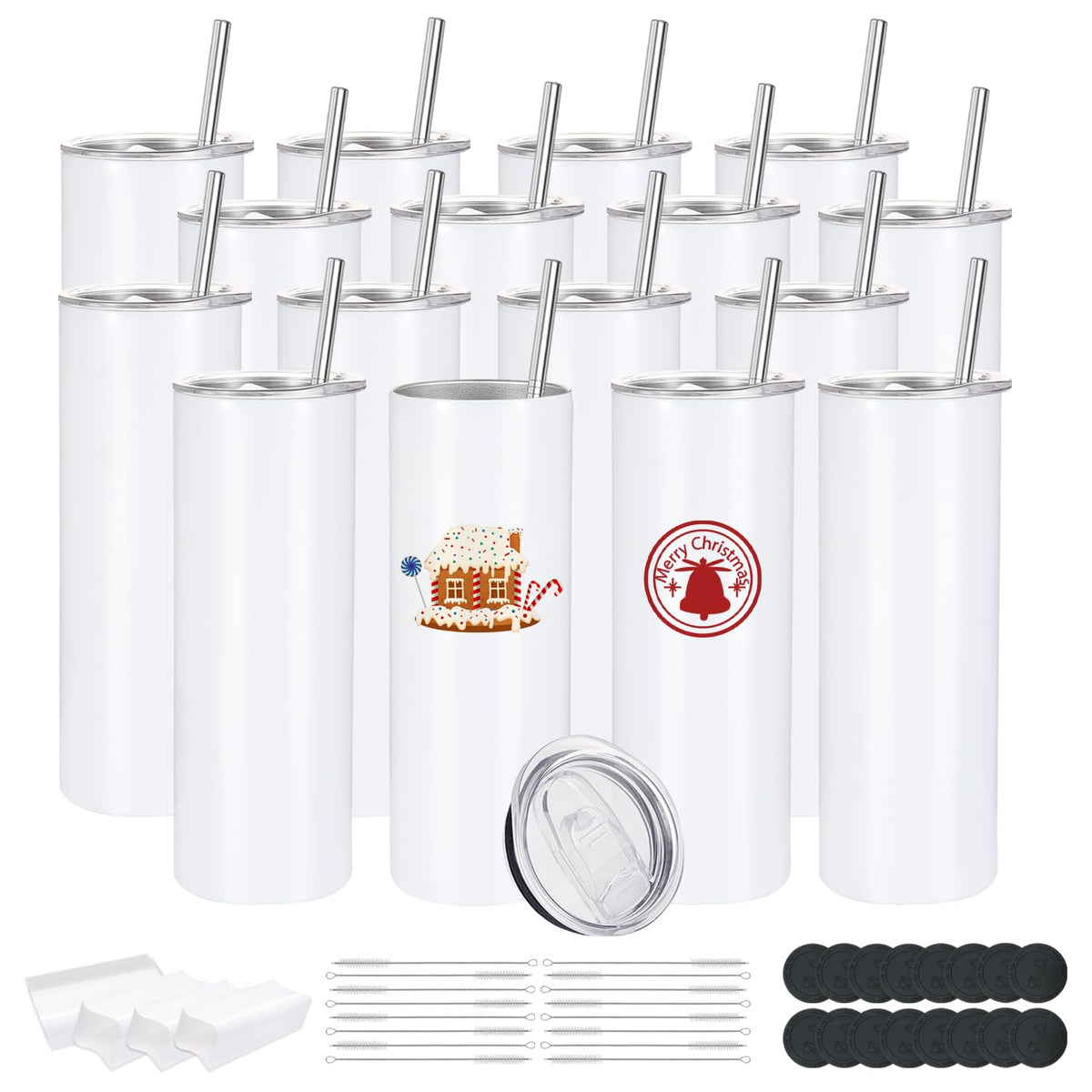 tumbchic 16 pack sublimation tumbler flat edge white for full wrap designs