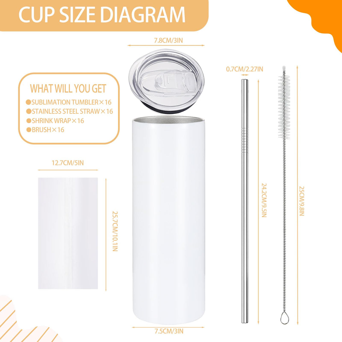 tumbchic double wall 20oz stainless steel tumbler with lids and stainless steel straws