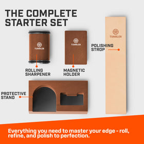 TUMBLER gift set in packaging showcases a ready-to-use sharpening solution.