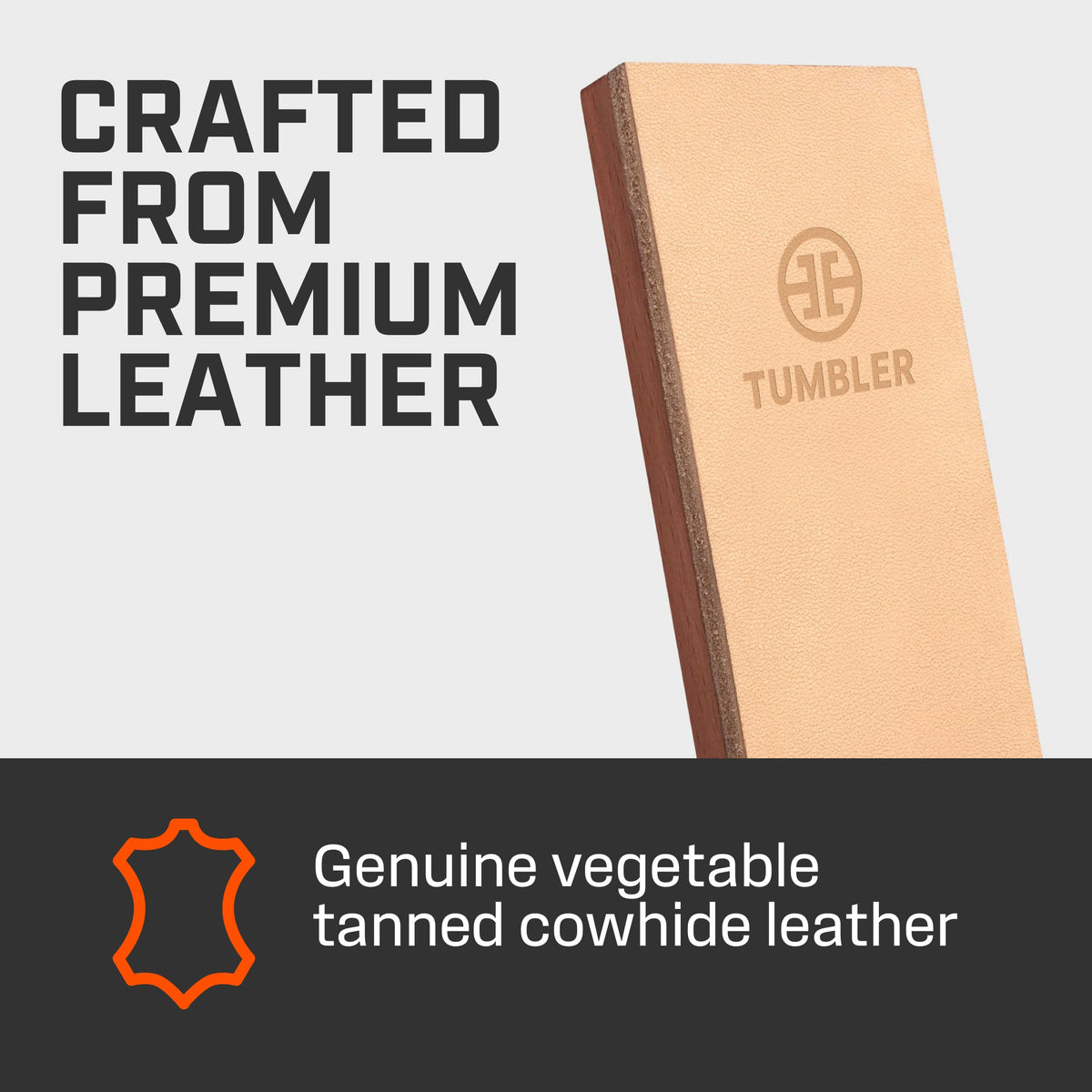 Tumbler Strop on beech wood base shows solid, sturdy construction