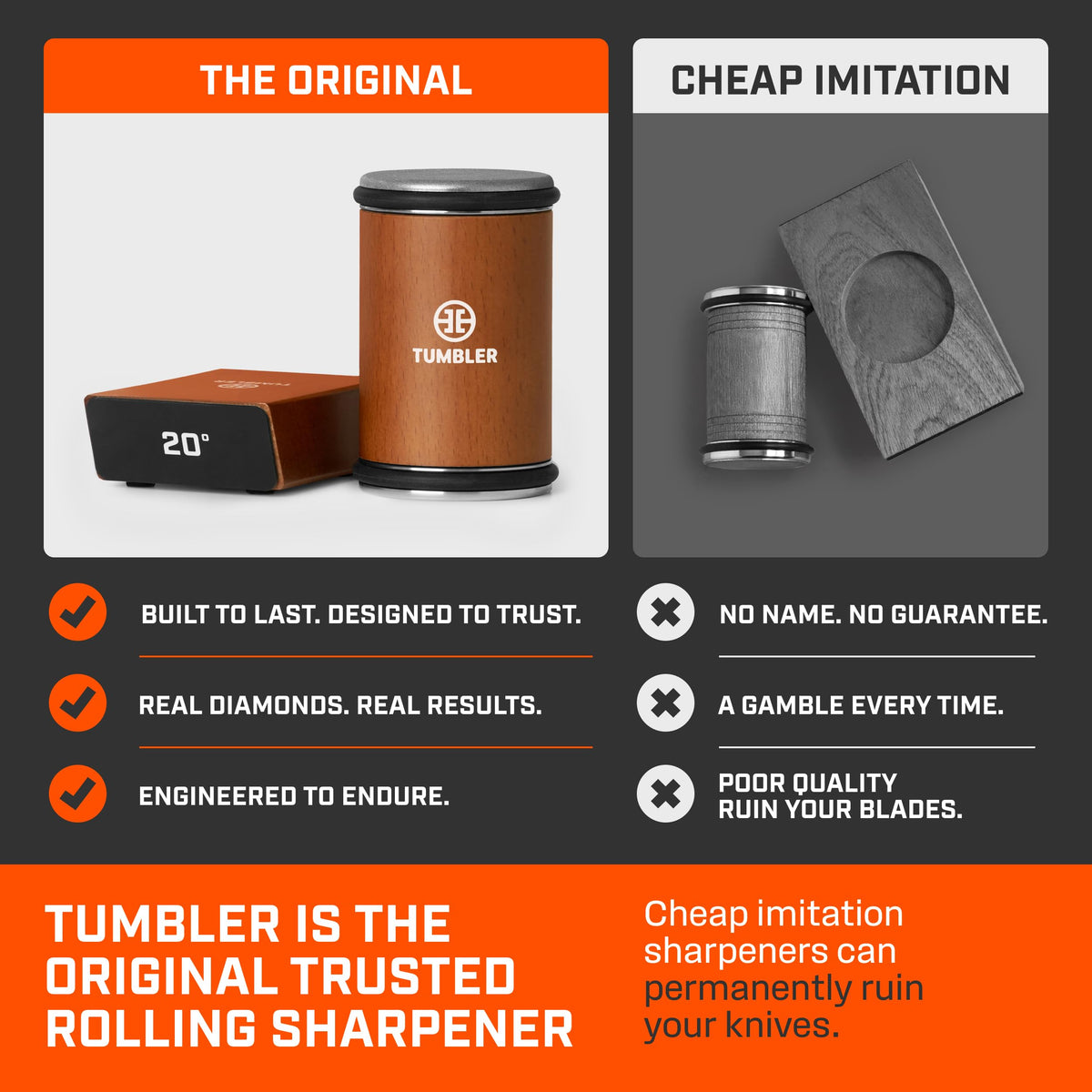 Tumbler Pro 4-layer diamond disc delivers fast edge restoration and durable sharpening.