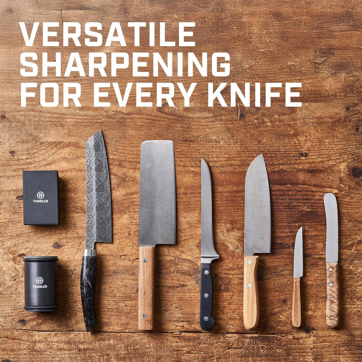 TUMBLER Pro magnetic knife holder keeping blades secure and accessible.