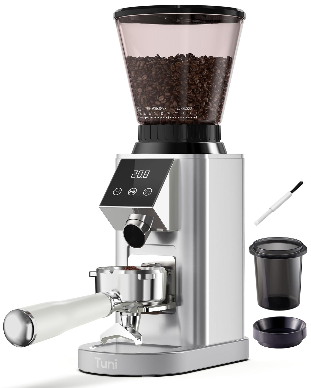 Tuni G1 conical burr grinder for precise espresso grind and consistent extraction.