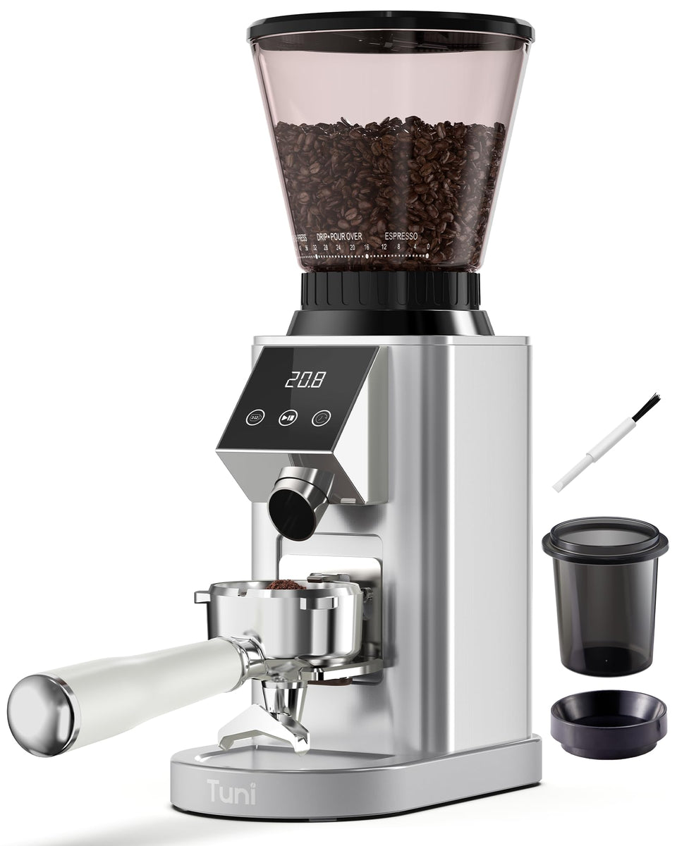 Tuni G1 conical burr grinder for precise espresso grind and consistent extraction.