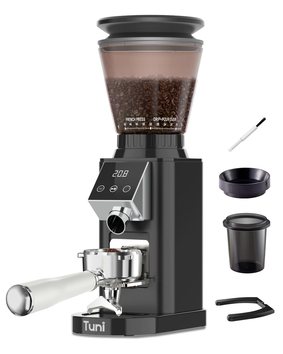 Tuni G1 conical burr grinder with espresso-focused grind precision for consistent extraction.