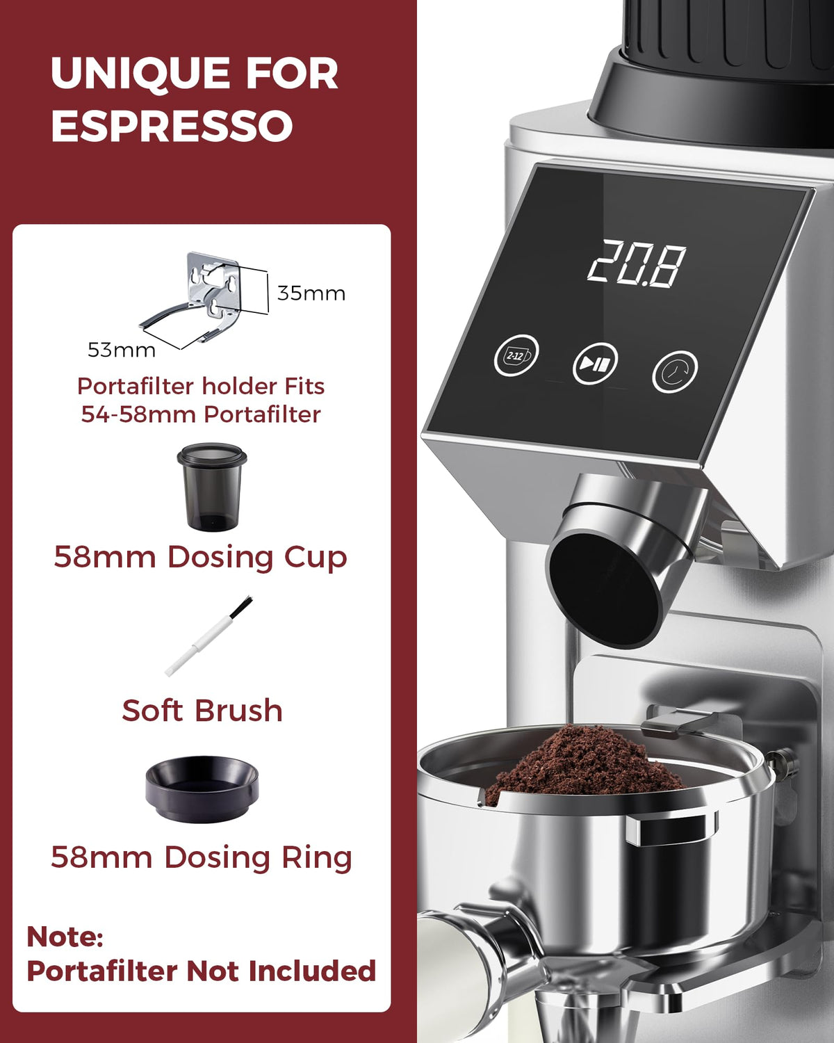 Tuni G1 detachable dosing container supports flexible grinding workflows.