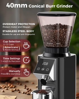 Tuni G1 large hopper 250g supports longer brewing sessions without frequent refills.