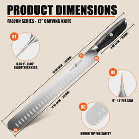 TUO Brisket Knife 12-Inch cryo-tempered edge for lasting sharpness.