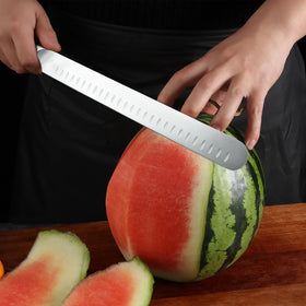 TUO Brisket Knife 12-Inch pakkawood grip for secure control.