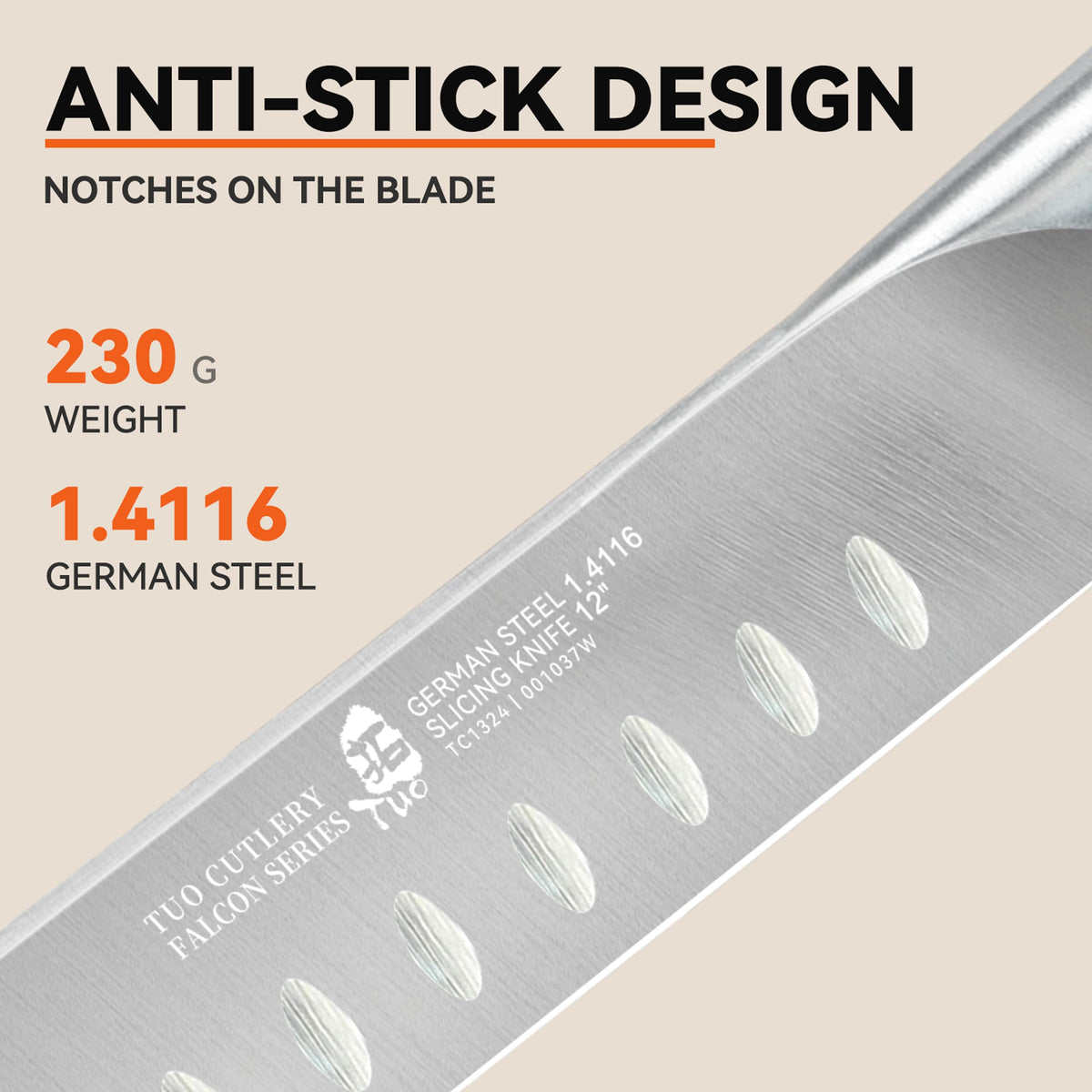 TUO Brisket Knife 12-Inch slicing brisket with minimal resistance.