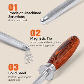 Non-slip PakkaWood handle enhances control during daily honing.