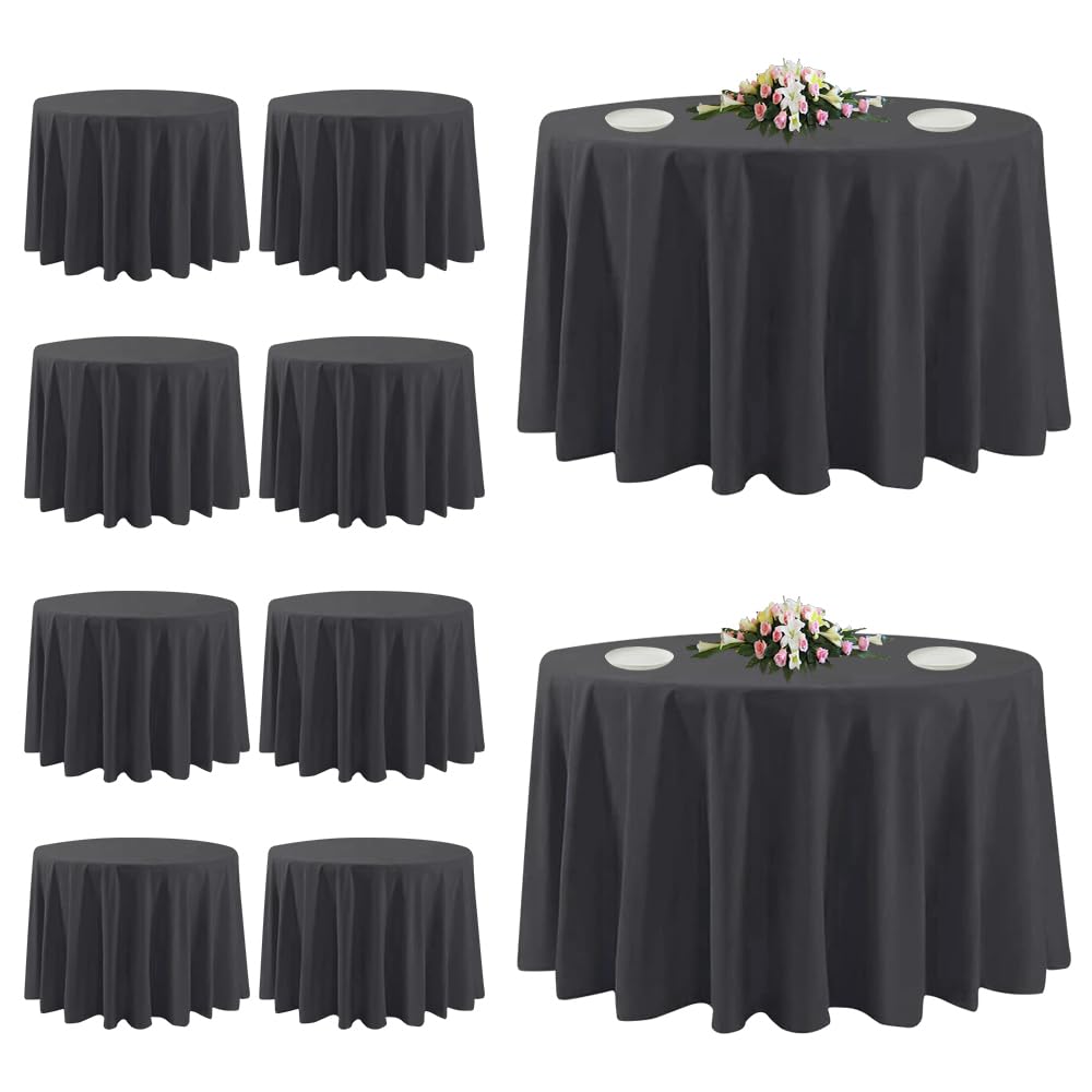 TUOTPE 10-pack round tablecloths in black for versatile events and protection.