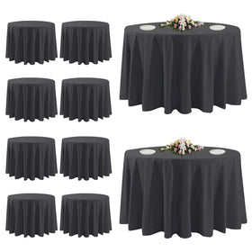 TUOTPE 10-pack round tablecloths in black for versatile events and protection.