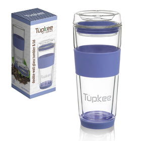 Tupkee double-wall glass tumbler lid preserves flavor without plastic aftertaste.