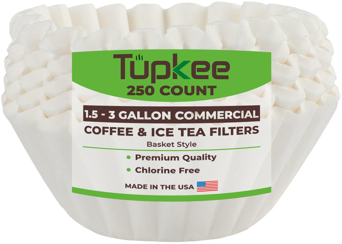 Tupkee extra-large coffee filter used with Bunn System II for high-volume brewing.