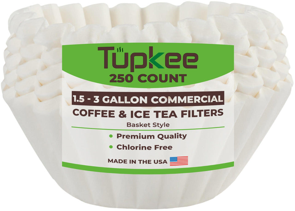 Tupkee extra-large coffee filter used with Bunn System II for high-volume brewing.