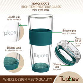 Tupkee glass sip lid preserving natural taste on the go
