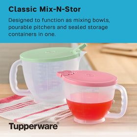 Tupperware Classic Mix-N-Store candy pink lids secure storage.