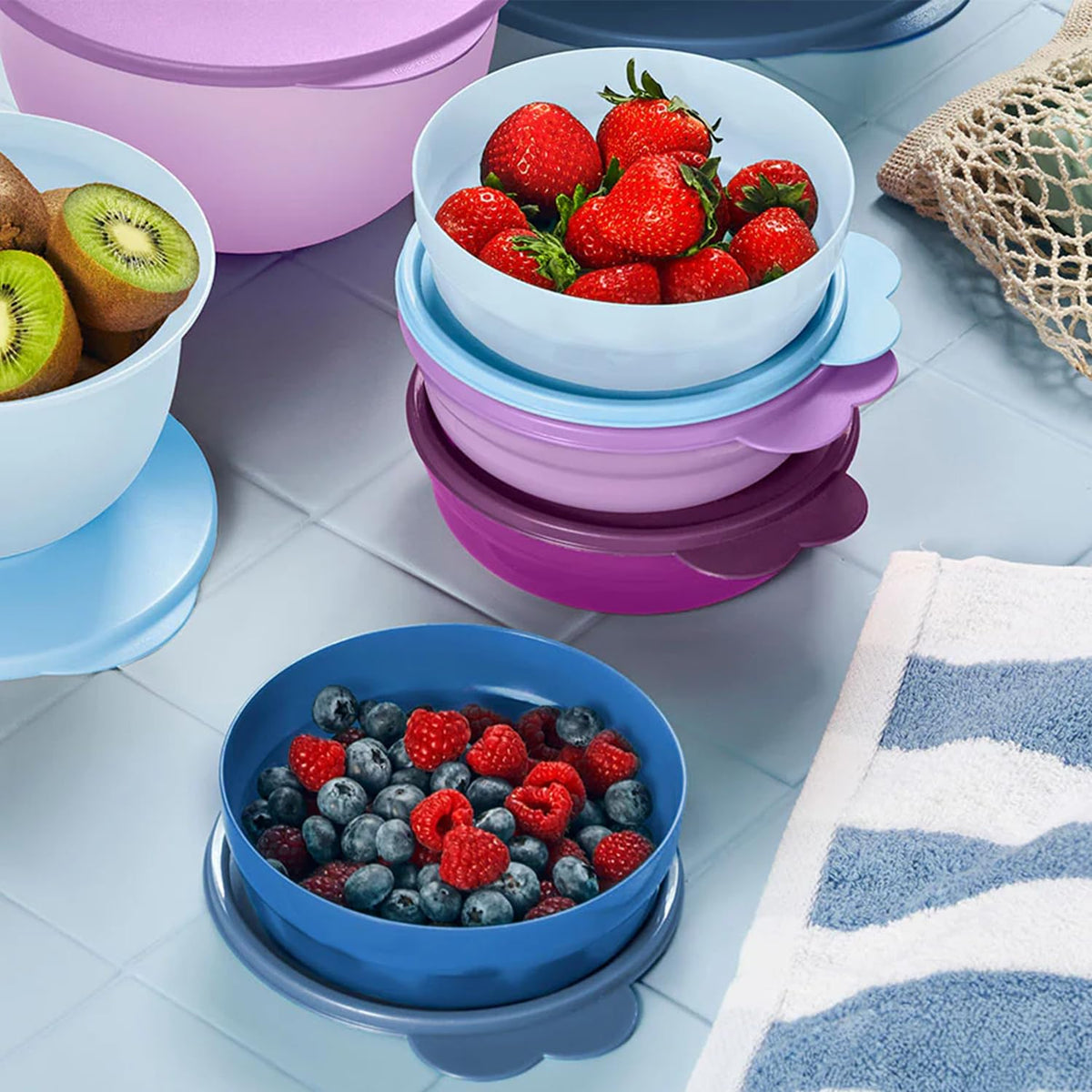 Tupperware dishwasher-safe bowls after cleaning for easy upkeep.
