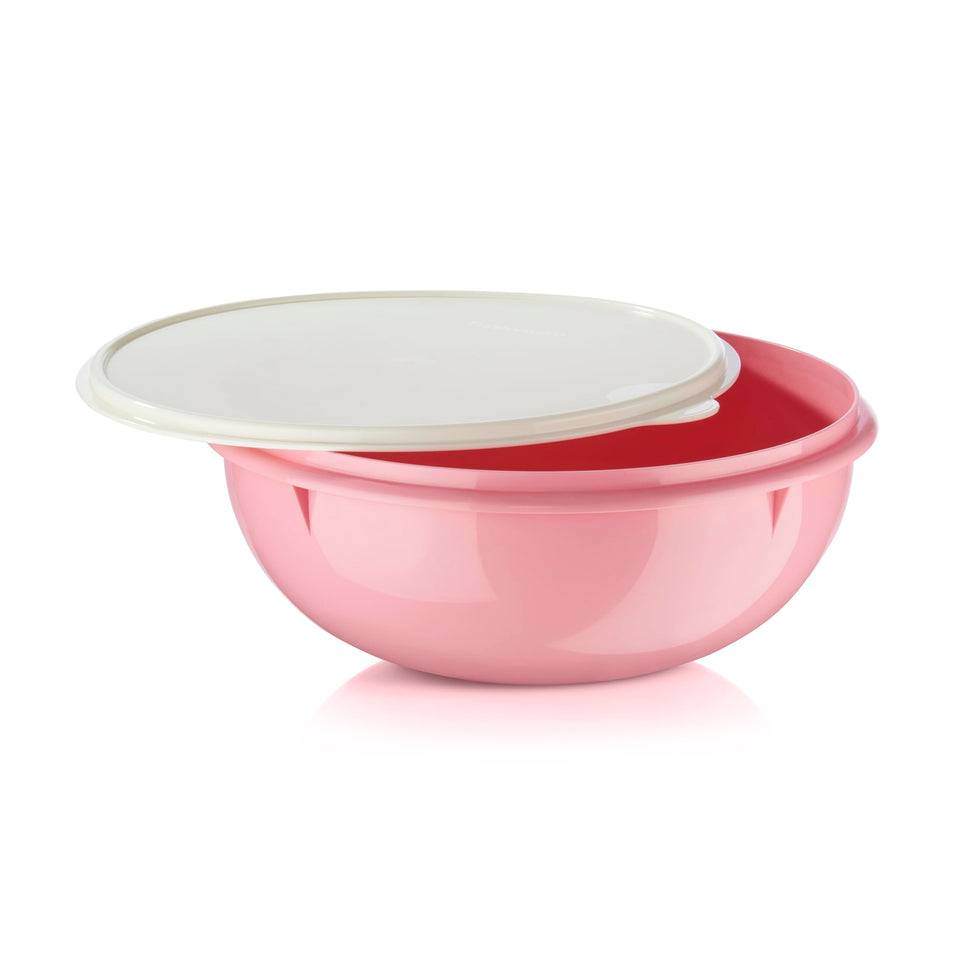 Tupperware Fix-N-Mix 1.7 gallon bowl with lid keeps mixtures tidy and ready to store.