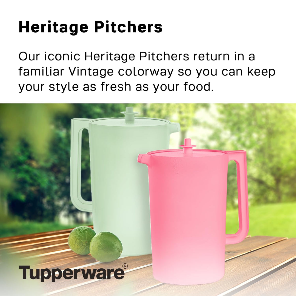 Tupperware Heritage mint pitcher lid button shows ready-to-pour and secure closure.
