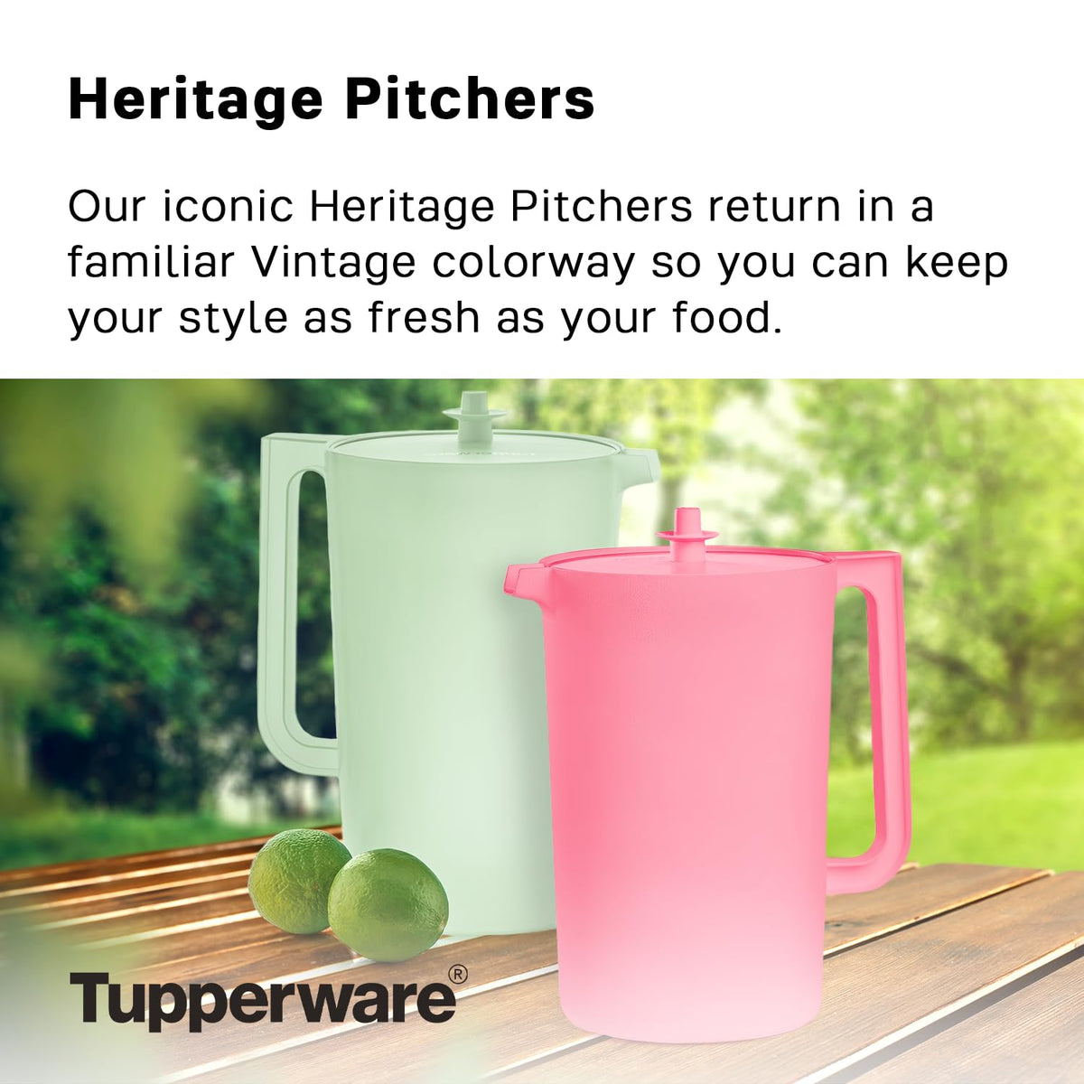 Tupperware Heritage 1 Gallon Pitcher lid shows one-touch secure closure for freshness.