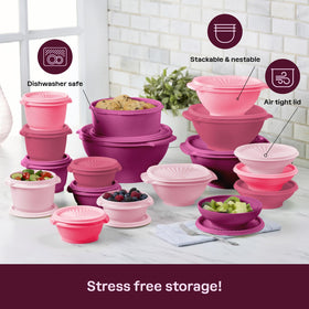 Tupperware Heritage Collection 18 containers with lids organized for daily use.