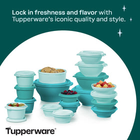 Tupperware Heritage Collection 18 lids coordinated with containers for organized meal prep.