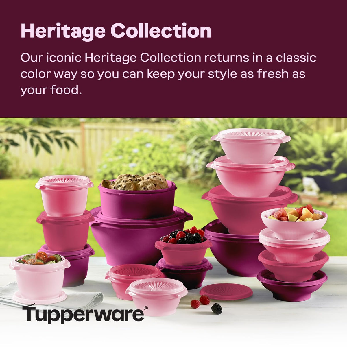 Tupperware Heritage Collection vintage pink bowls ready for meal prep.