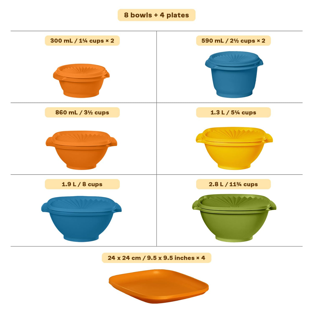 Tupperware Heritage Retro containers with lids for organized leftovers and storage.