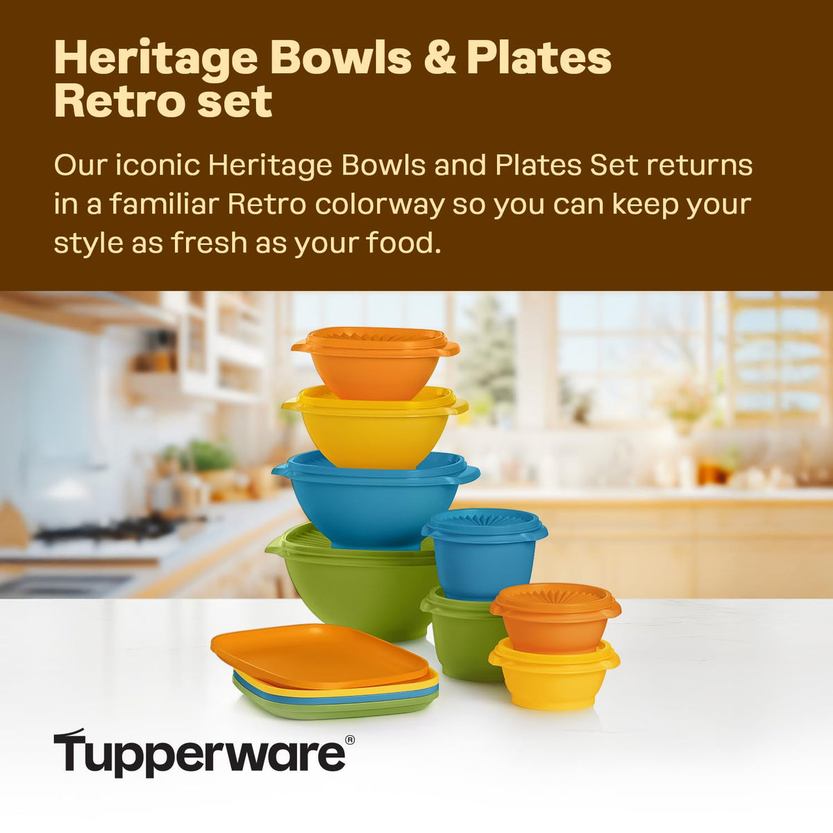 Tupperware Heritage Retro plates in tangelo brighten family meals.
