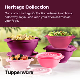 Tupperware Heritage sunburst lids showing secure locking for airtight storage.