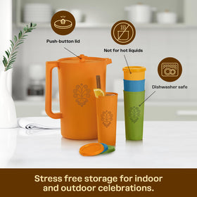 Tupperware Heritage tumbler in Tangelo adding vibrant color to entertaining.