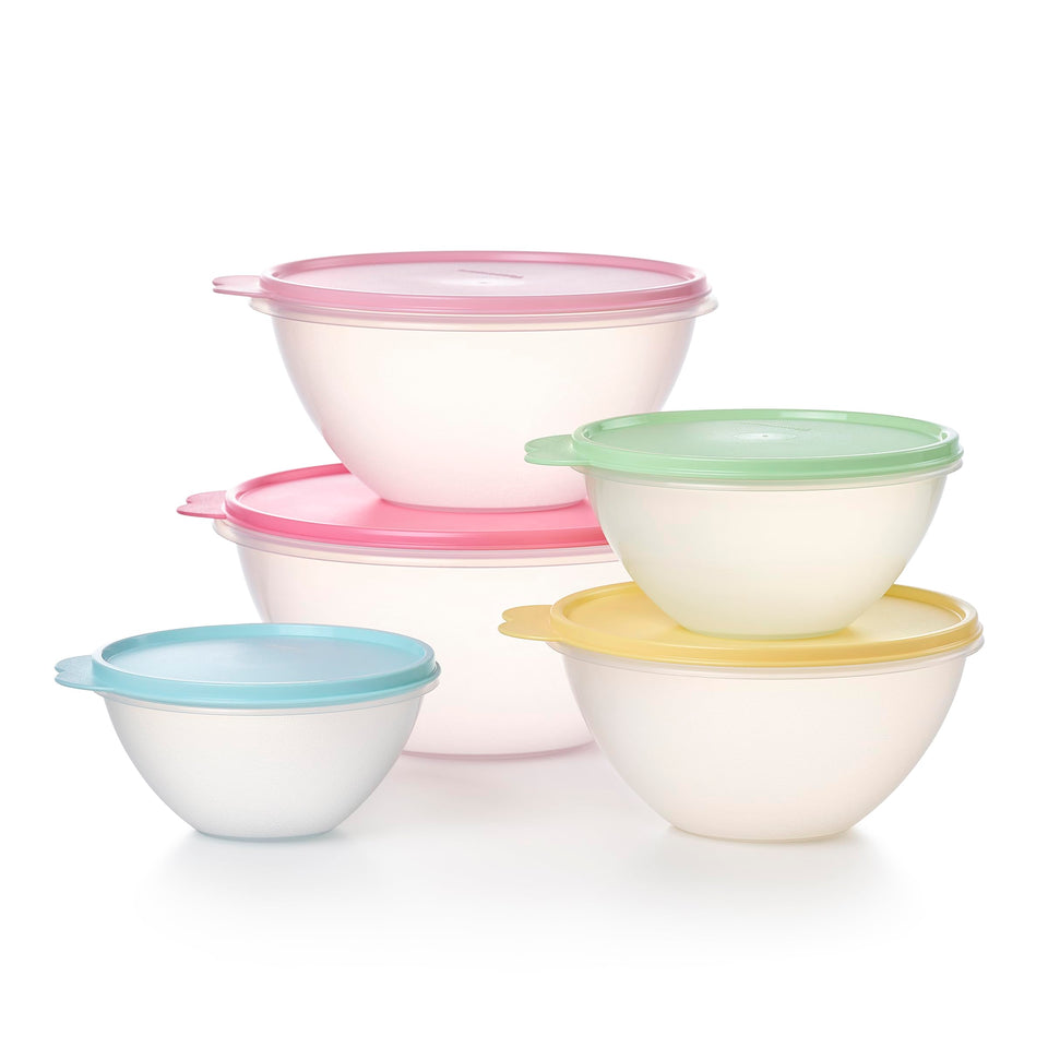 Tupperware Heritage Wonderlier nesting bowls for space saving and prep