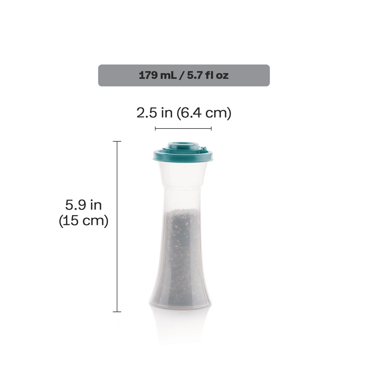 Teal hourglass shakers ready on a dining table for everyday use.