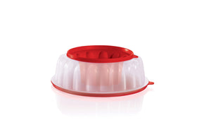 Tupperware Jel Ring dessert mold with lid and insert for easy unmolding.