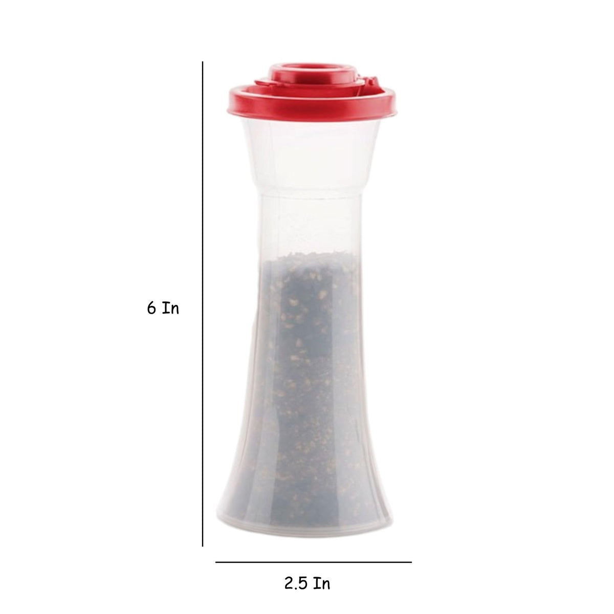 Tupperware large hourglass pepper shaker with red seals, easy seasoning
