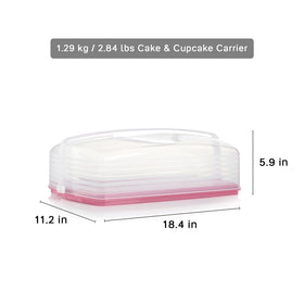 Tupperware pink carrier displaying space for up to 18 cupcakes.
