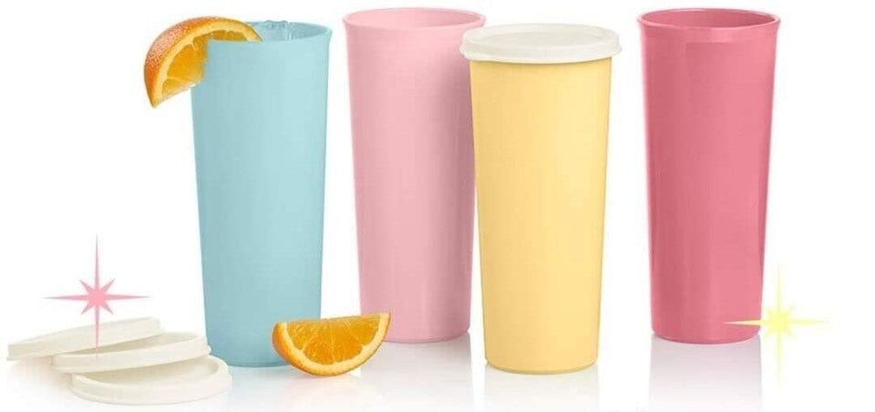 Tupperware 16 oz straight-side tumbler in blue for everyday hydration.