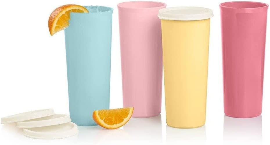 Tupperware 16 oz rose straight-side tumbler for on-the-go drinks.