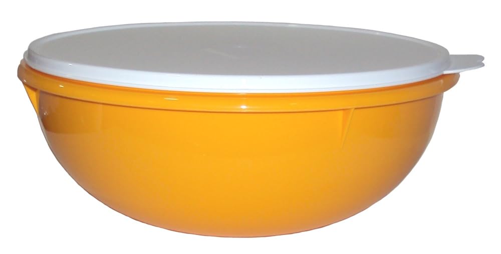 Tupperware Vintage Fix N Mix Bowl in maize yellow with butterfly seal, great for large batches.